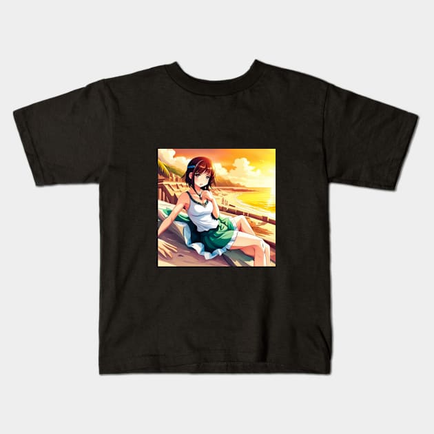 chica anime en la playa Kids T-Shirt by LenisAnime